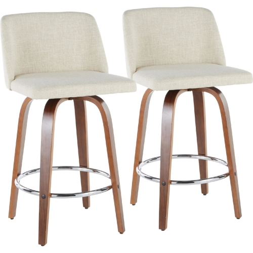 Toriano 26" Counter Stool in Cream Fabric & Walnut Finish (Set of 2)